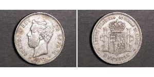 5 Peseta Kingdom of Spain (1814 - 1873) 銀 阿玛迪奥一世 (西班牙)  (1845 - 1890)