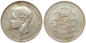 5 Peseta Kingdom of Spain (1874 - 1931) 銀 