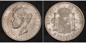 5 Peseta Kingdom of Spain (1874 - 1931) 銀 