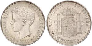 5 Peseta Kingdom of Spain (1874 - 1931) 銀 