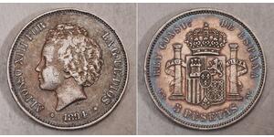 5 Peseta Kingdom of Spain (1874 - 1931) 銀 阿方索十三世 (1886 - 1941)