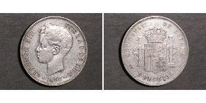 5 Peseta Kingdom of Spain (1874 - 1931) 銀 