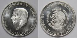 5 Peso Second Federal Republic of Mexico (1846 - 1863) Argent Miguel Hidalgo