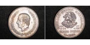 5 Peso Second Federal Republic of Mexico (1846 - 1863) Argent Miguel Hidalgo