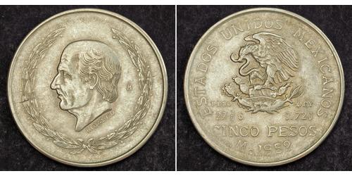 5 Peso Second Federal Republic of Mexico (1846 - 1863) Argent Miguel Hidalgo