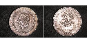 5 Peso Second Federal Republic of Mexico (1846 - 1863) Argento Miguel Hidalgo