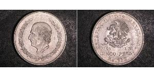 5 Peso Second Federal Republic of Mexico (1846 - 1863) Argento Miguel Hidalgo