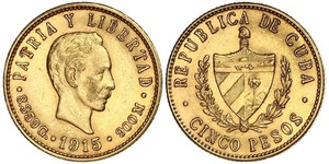 5 Peso Cuba (1898 - ) Oro Jose Julian Marti Perez (1853 - 1895) 