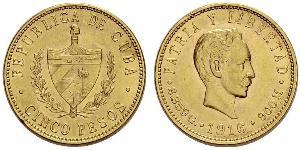 5 Peso Cuba (1898 - ) Oro Jose Julian Marti Perez (1853 - 1895) 