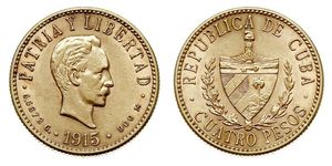 5 Peso Cuba (1898 - ) Oro Jose Julian Marti Perez (1853 - 1895) 
