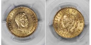 5 Peso Cuba (1898 - ) Oro Jose Julian Marti Perez (1853 - 1895) 