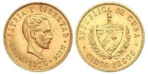 5 Peso Cuba (1898 - ) Oro Jose Julian Marti Perez (1853 - 1895) 