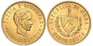 5 Peso Cuba (1898 - ) Oro Jose Julian Marti Perez (1853 - 1895) 