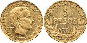 5 Peso Uruguay Oro José Gervasio Artigas