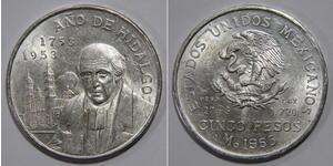 5 Peso Second Federal Republic of Mexico (1846 - 1863) Silber Miguel Hidalgo