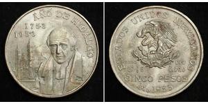 5 Peso Second Federal Republic of Mexico (1846 - 1863) Silber Miguel Hidalgo
