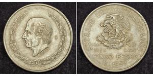 5 Peso Second Federal Republic of Mexico (1846 - 1863) 銀 Miguel Hidalgo