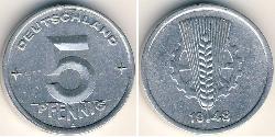 5 Pfennig Repubblica Democratica Tedesca (1949-1990) Alluminio 