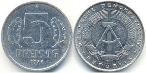 5 Pfennig Repubblica Democratica Tedesca (1949-1990) Alluminio 