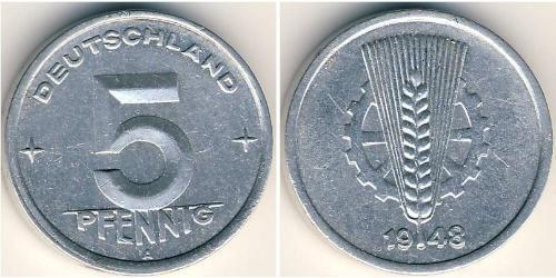 5 Pfennig Repubblica Democratica Tedesca (1949-1990) Alluminio 