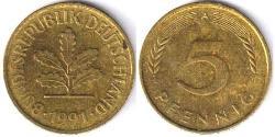 5 Pfennig Allemagne (1990 - ) Cuivre/Acier 
