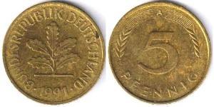 5 Pfennig Bundesrepublik Deutschland  (1990 - ) Kupfer/Stahl 
