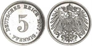 5 Pfennig Imperio alemán (1871-1918) Níquel/Cobre 