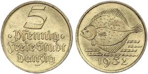 5 Pfennig 但澤自由市 (1920 - 1939) 青铜/铝 