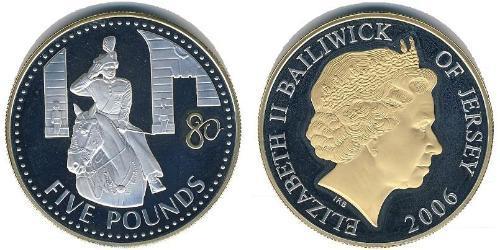5 Pound Baliato di Jersey (1066 - ) Argento Elisabetta II (1926-2022)