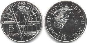5 Pound Reino Unido (1922-) Plata Isabel II (1926-2022)