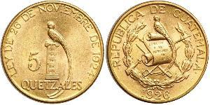 5 Quetzal Guatemala (1838 - ) Oro 