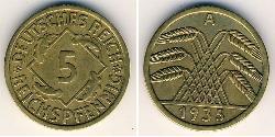 5 Reichpfennig Repubblica di Weimar (1918-1933) Ottone 