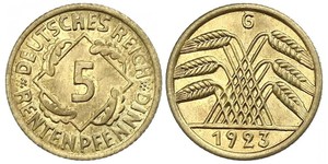 5 Reichpfennig Repubblica di Weimar (1918-1933) Ottone 