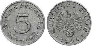 5 Reichpfennig Germania nazista (1933-1945) Zinco 