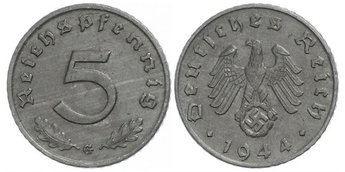 5 Reichpfennig Germania nazista (1933-1945) Zinco 