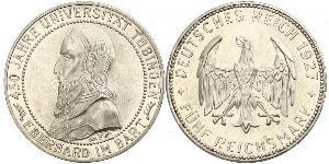 5 Reichsmark République de Weimar (1918-1933) Argent Eberhard Ier de Wurtemberg