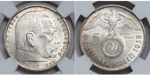 5 Reichsmark Germania nazista (1933-1945) Argento Paul von Hindenburg