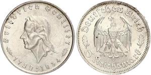 5 Reichsmark Germania nazista (1933-1945) Argento Friedrich Schiller