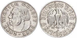 5 Reichsmark Germania nazista (1933-1945) Argento Martin Lutero