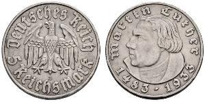 5 Reichsmark Germania nazista (1933-1945) Argento Martin Lutero