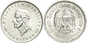 5 Reichsmark Germania nazista (1933-1945) Argento Friedrich Schiller