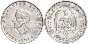 5 Reichsmark Germania nazista (1933-1945) Argento Friedrich Schiller