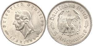 5 Reichsmark Germania nazista (1933-1945) Argento Friedrich Schiller