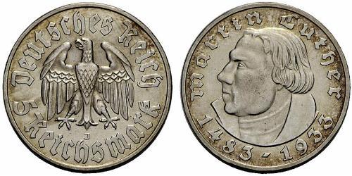 5 Reichsmark Germania nazista (1933-1945) Argento Martin Lutero