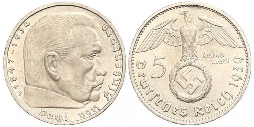 5 Reichsmark Germania nazista (1933-1945) Argento Paul von Hindenburg