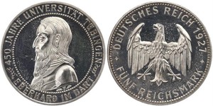 5 Reichsmark Repubblica di Weimar (1918-1933) Argento Eberhard I, Count of Württemberg