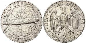 5 Reichsmark Repubblica di Weimar (1918-1933) Argento 
