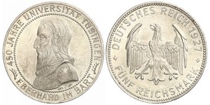 5 Reichsmark Repubblica di Weimar (1918-1933) Argento Eberhard I, Count of Württemberg
