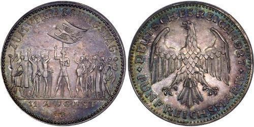 5 Reichsmark Repubblica di Weimar (1918-1933) Argento 