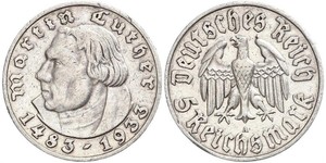 5 Reichsmark Alemania nazi (1933-1945) Plata Martín Lutero